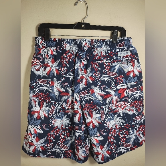 Columbia Swim Trunks Pfg Patriotic Usa Flag Sword Fish - Picture 3 of 16